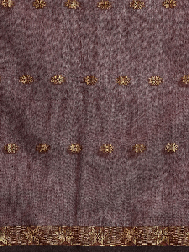 Brown Zari Butti Silk Cotton Saree with Minimal Border and blouse piece
