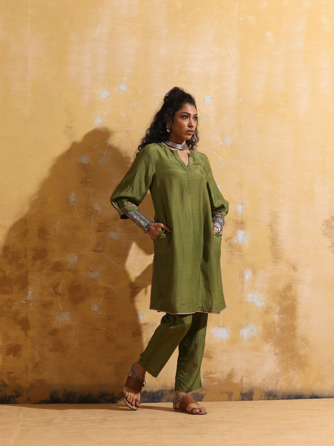 Green Muslin Silk Relaxed Kurta Co-ord Set | SHOBITAM