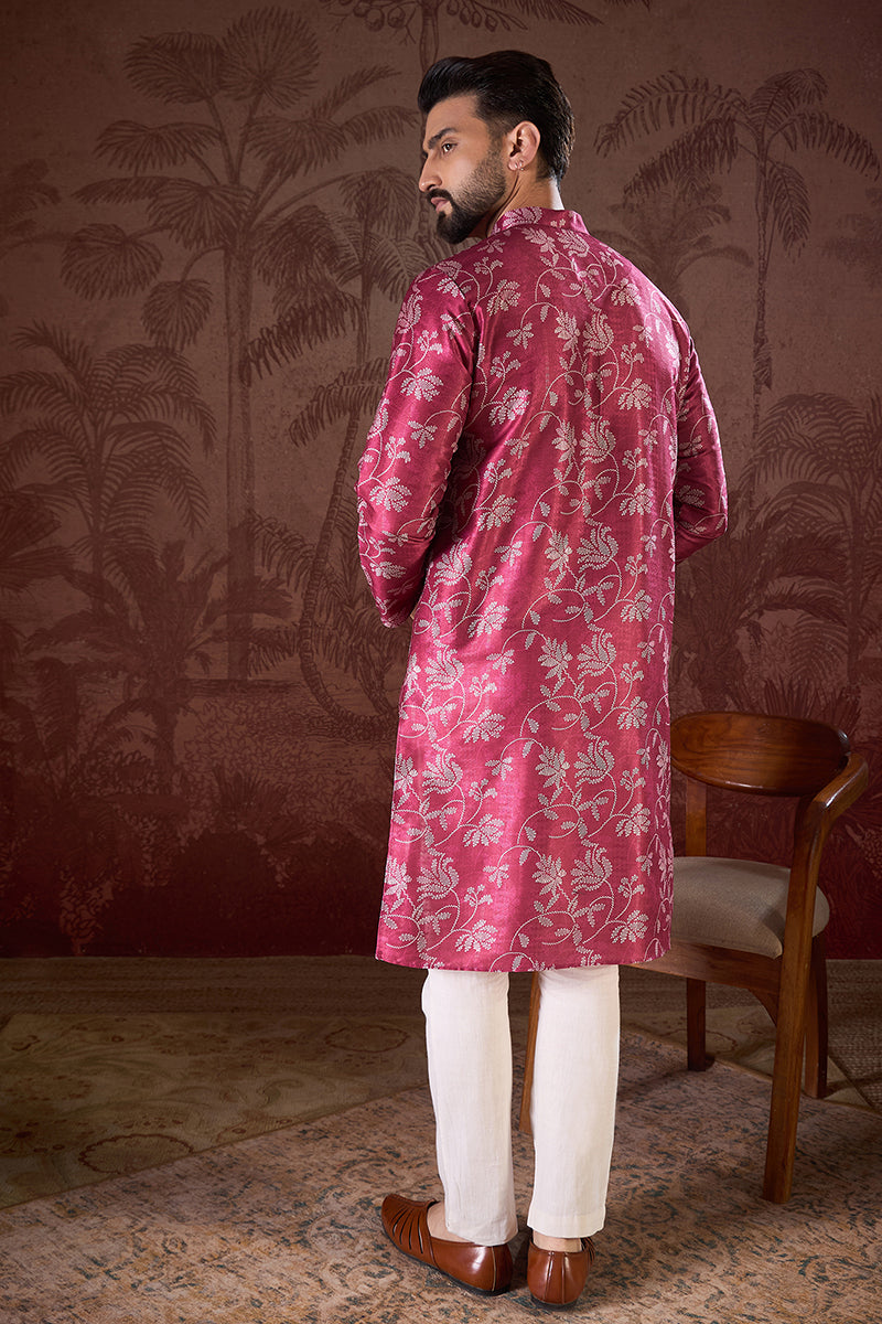 Red Silk Blend Floral Printed Straight Kurta With Trouser | SHOBITAM