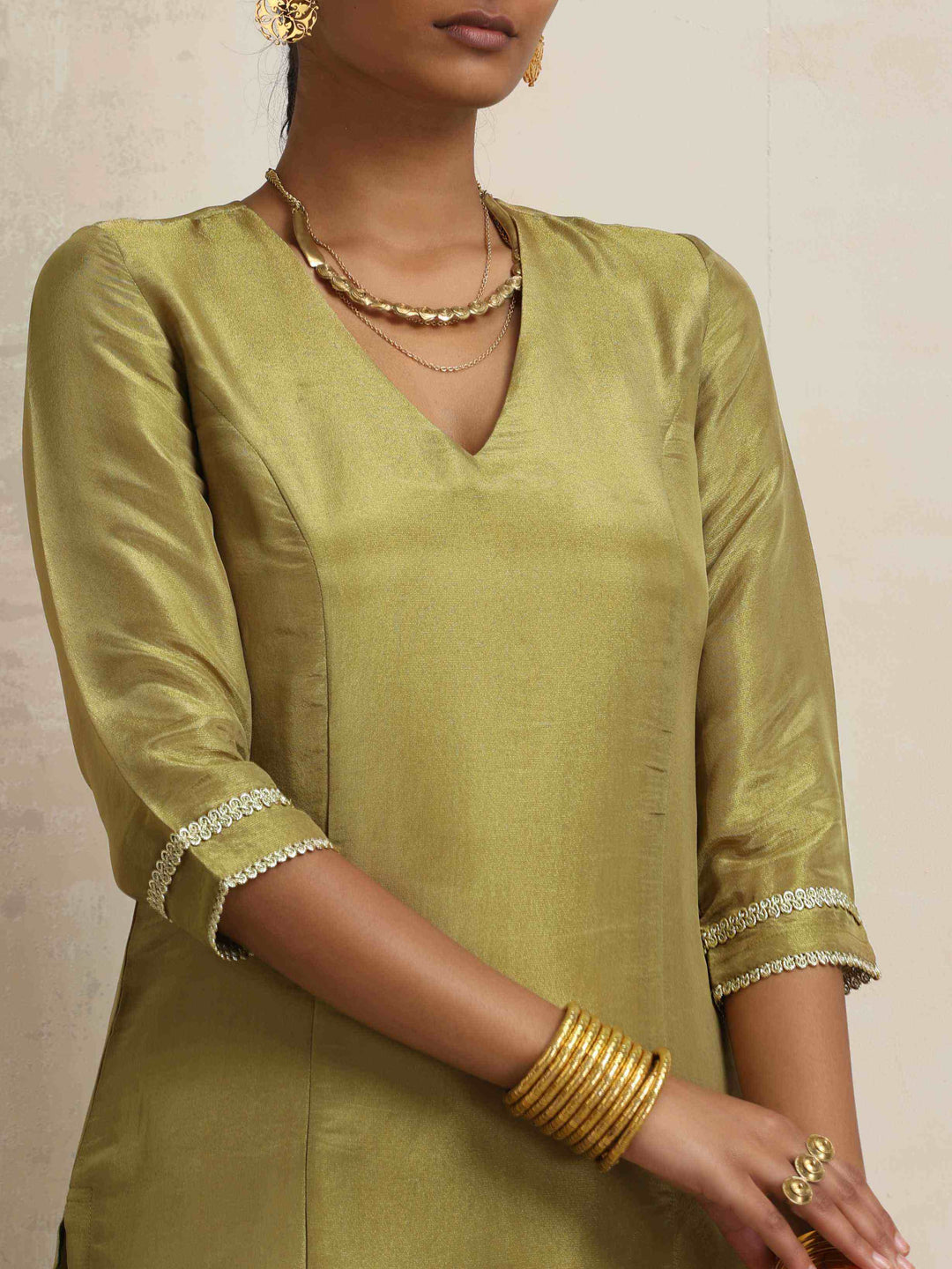Green Tissue Straight Kurta Set | SHOBITAM