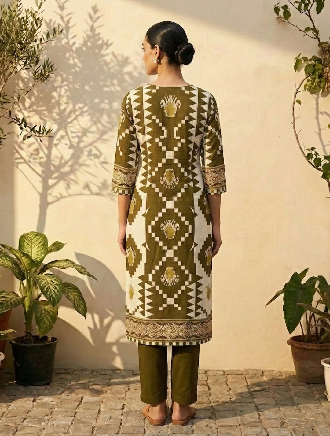 Olive Green Printed Kurta Pant Dupatta Set | SHOBITAM