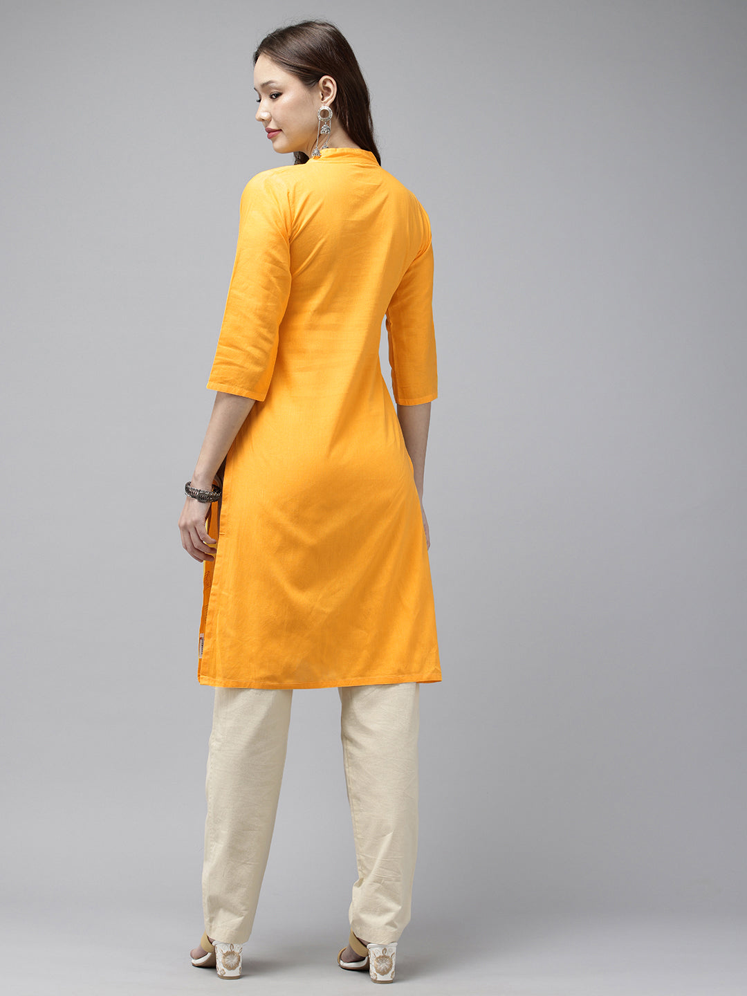 Yellow Kantha Cotton Kurta | SHOBITAM