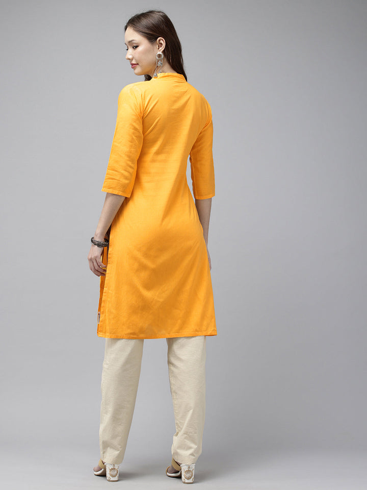Yellow Kantha Cotton Kurta | SHOBITAM