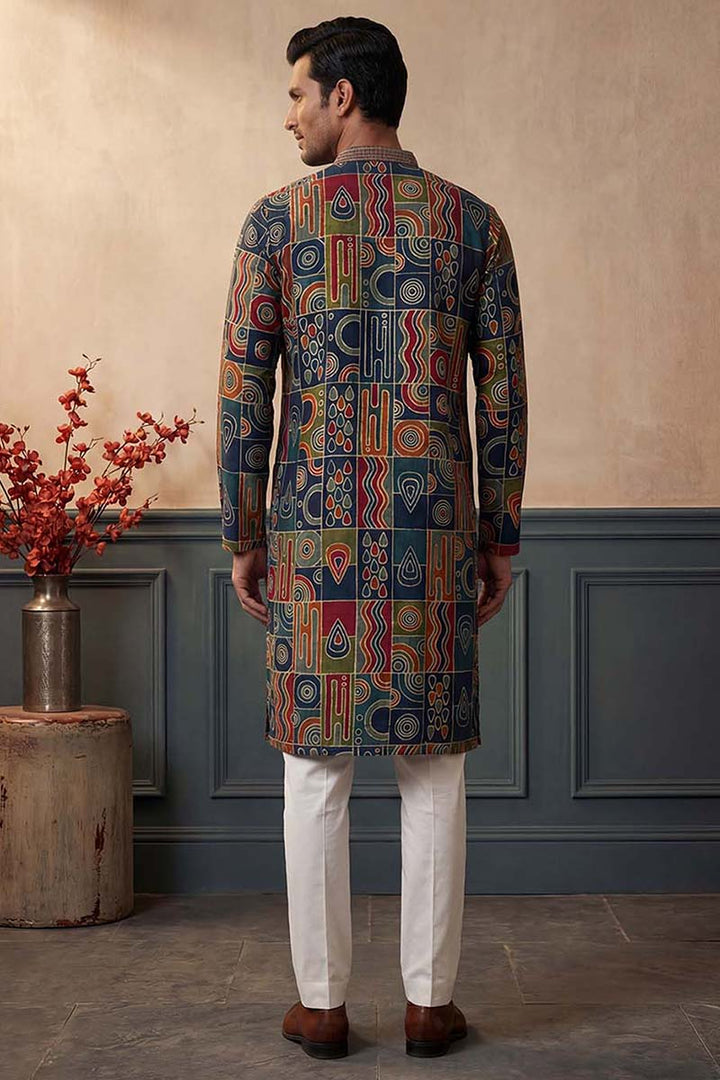 Viscose Rayon Multi Abstract Printed Calf Length Straight Kurta | SHOBITAM