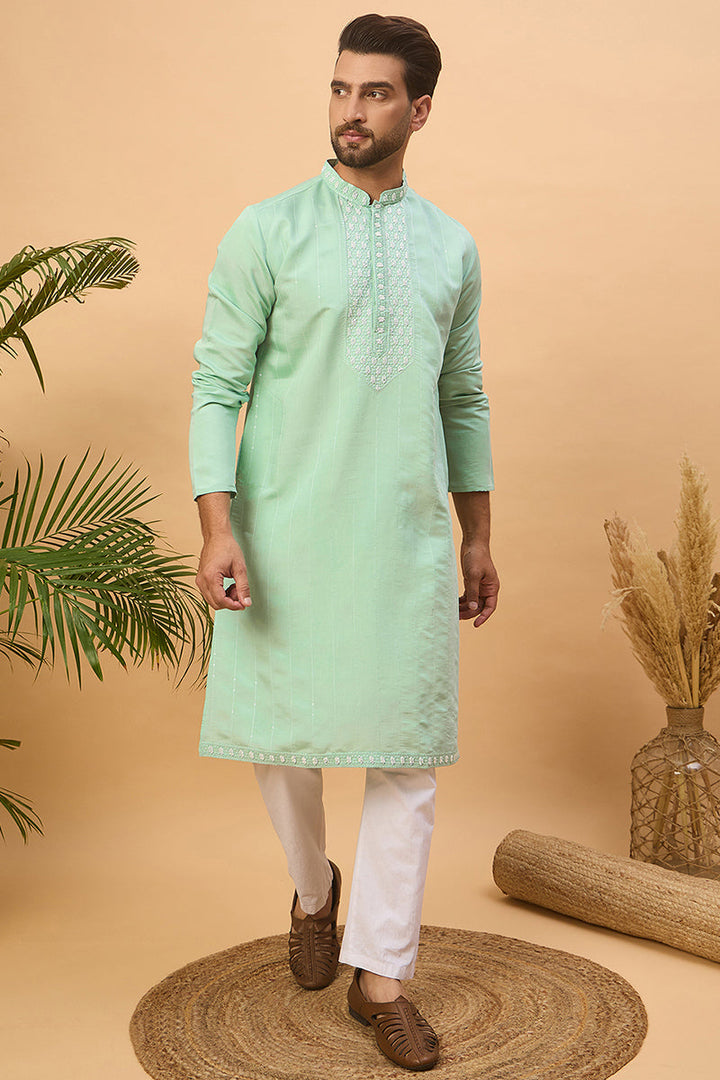 Blue Silk Blend Solid Embroidered Straight Kurta | SHOBITAM