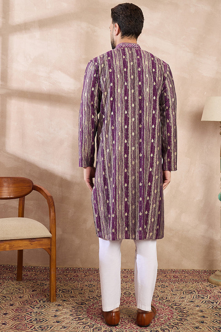 Purple Silk Blend Abstract Printed Straight Kurta With Trouser | SHOBITAM