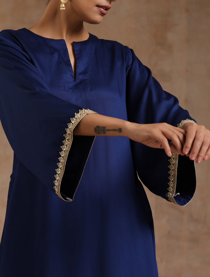 Midnight Blue Modal Satin Relax Kurta Set  | SHOBITAM
