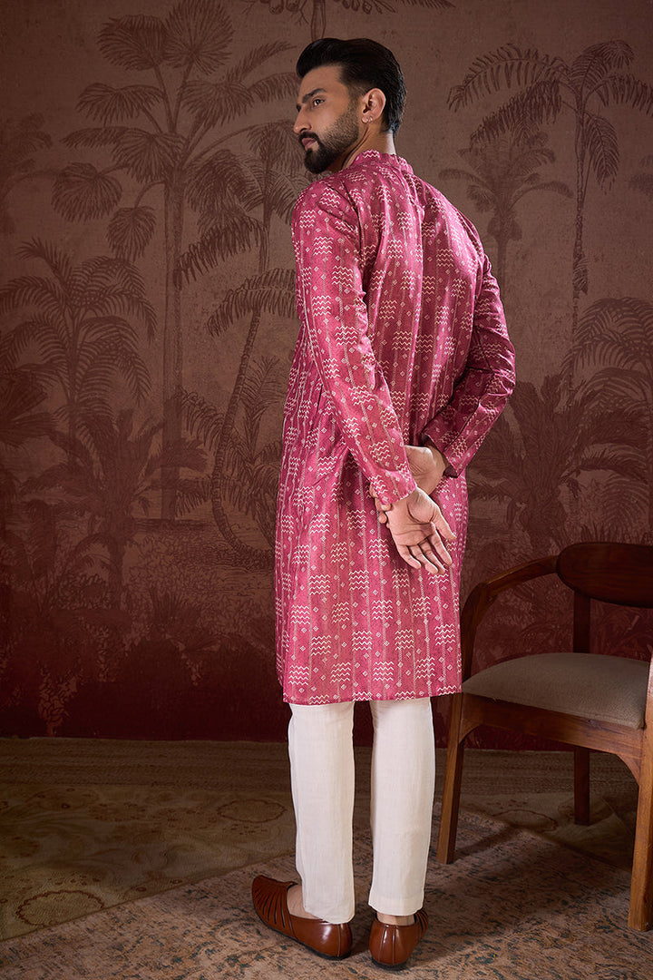 Pink Silk Blend Ethnic Motifs Printed Straight Kurta With Trouser | SHOBITAM