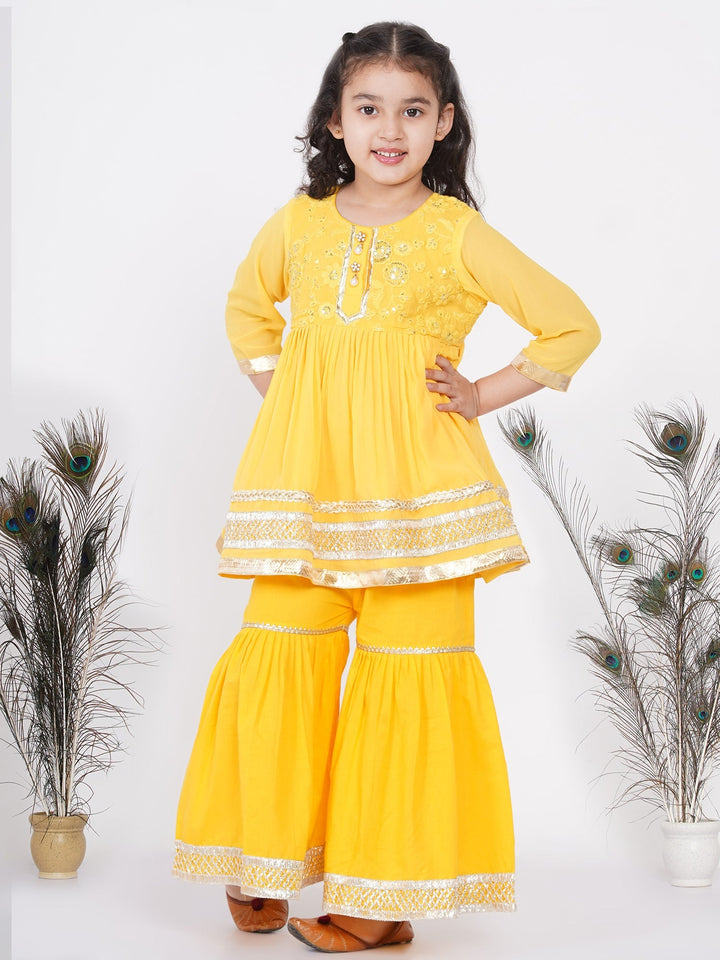 Girls Jaipuri Lacework and Gotta Patti work Kurta Frock with Sharara |   SHOBITAM