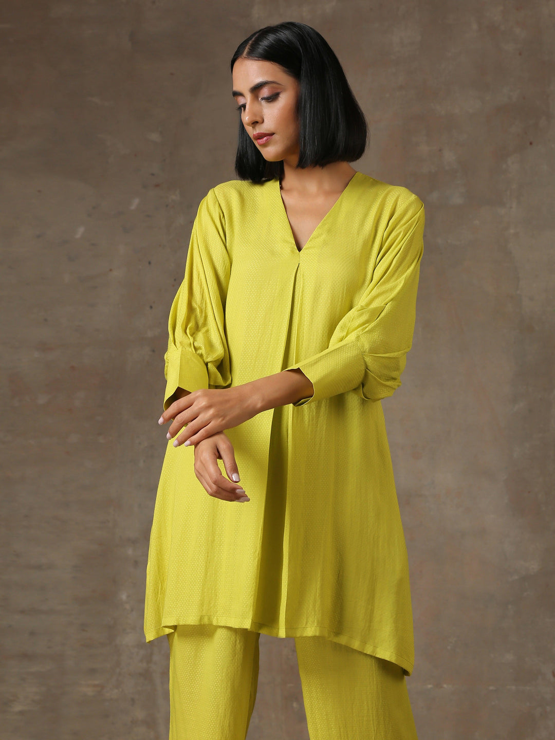The Penelope - Lime Green Solid Textured Co-Ord Set | SHOBITAM