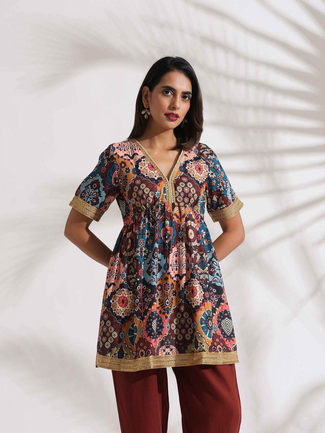 Brown Print Flared Co-ord Set | SHOBITAM