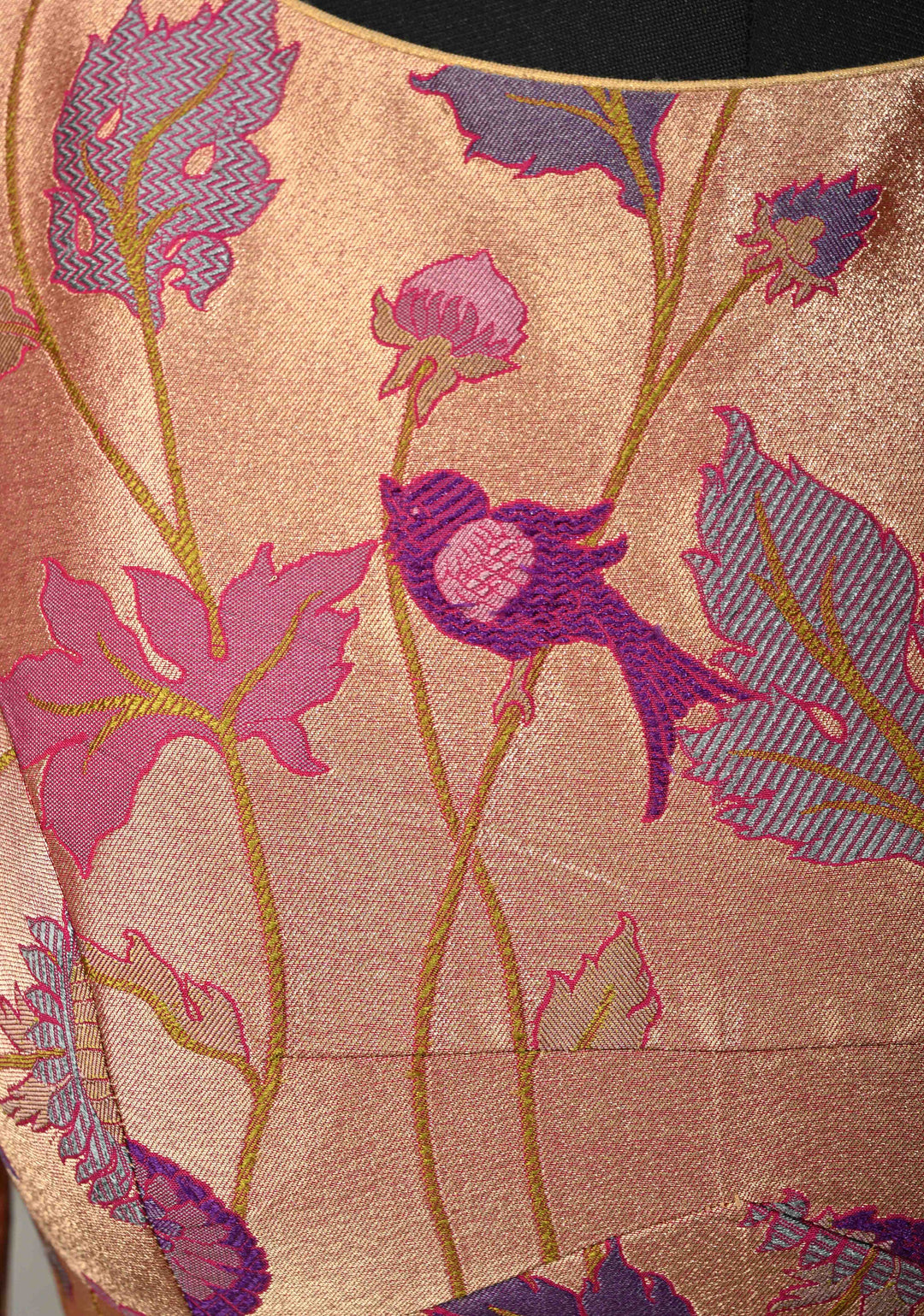 SIZE 36" Rose Gold Paithani Style  Boat Neck Blouse with Meenakari  Pichwai Semi Silk Brocade and Full Sleeves