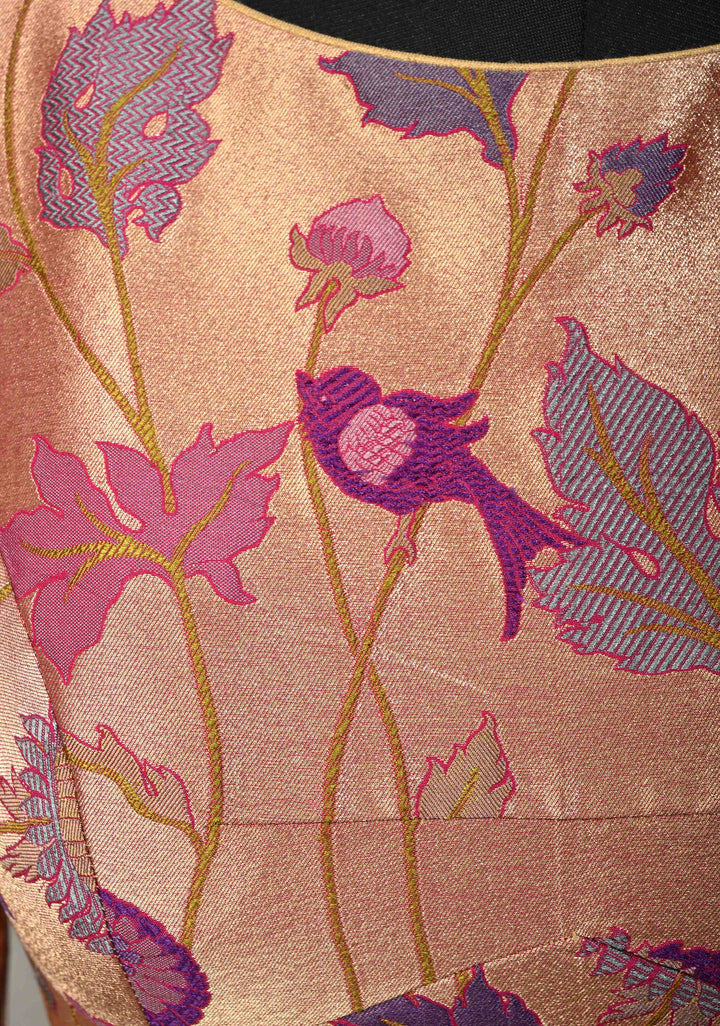 SIZE 36" Rose Gold Paithani Style  Boat Neck Blouse with Meenakari  Pichwai Semi Silk Brocade and Full Sleeves