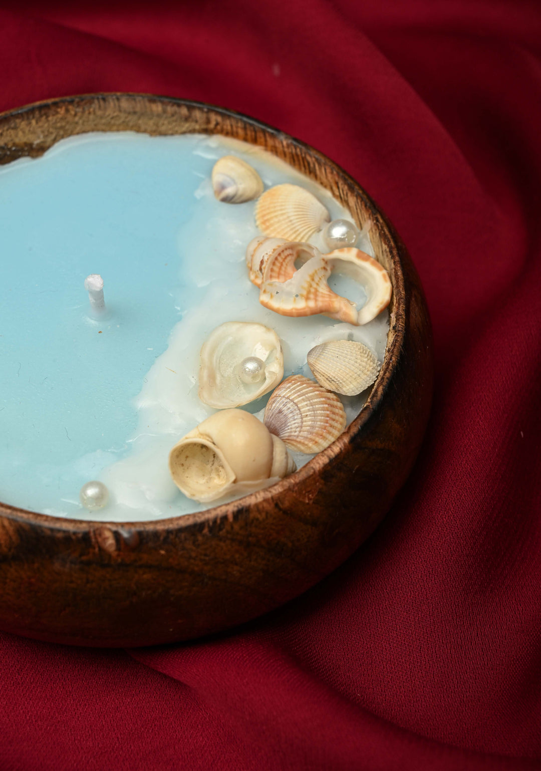 Ocean Treasures small scented candle in wooden bowl | SHOBITAM