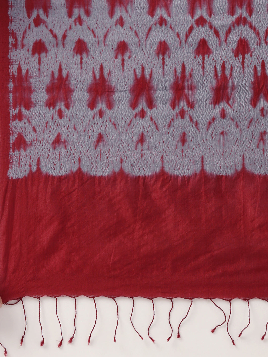 Grey Red Shibori Tussar by Spun Silk Dupatta | SHOBITAM