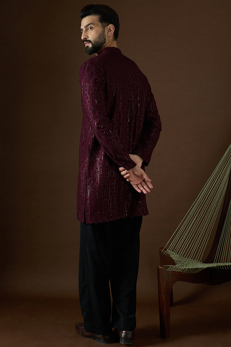 Purple Georgette Solid Embroidered Straight Kurta | SHOBITAM