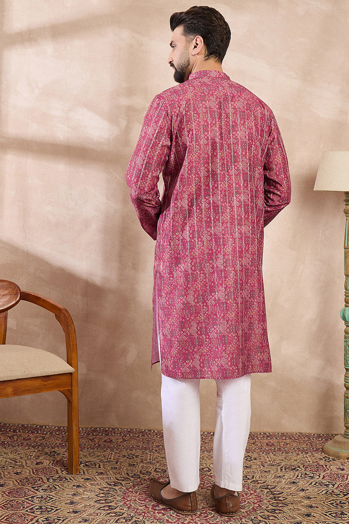 Pink Silk Blend Ethnic Motifs Printed Straight Kurta With Trouser | SHOBITAM