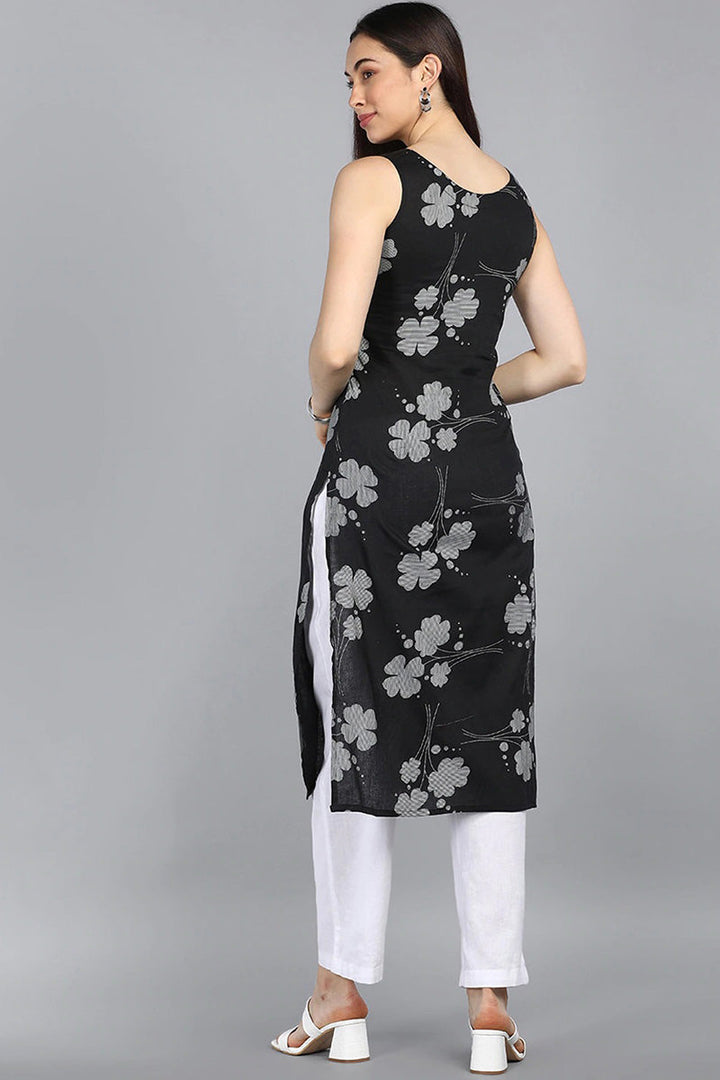 Black Floral Printed Kurta | SHOBITAM