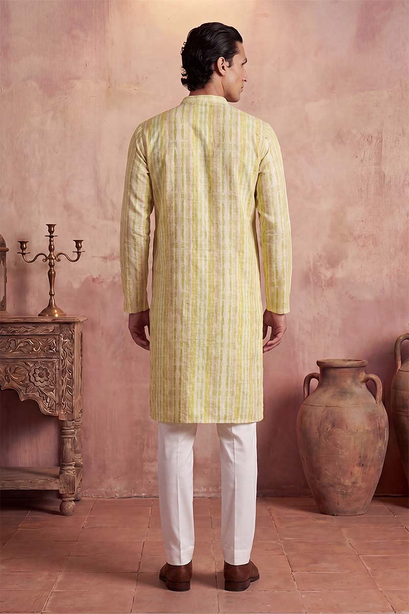 Mens Multi Silk Blend Abstract Printed Kurta With Trousers | SHOBITAM
