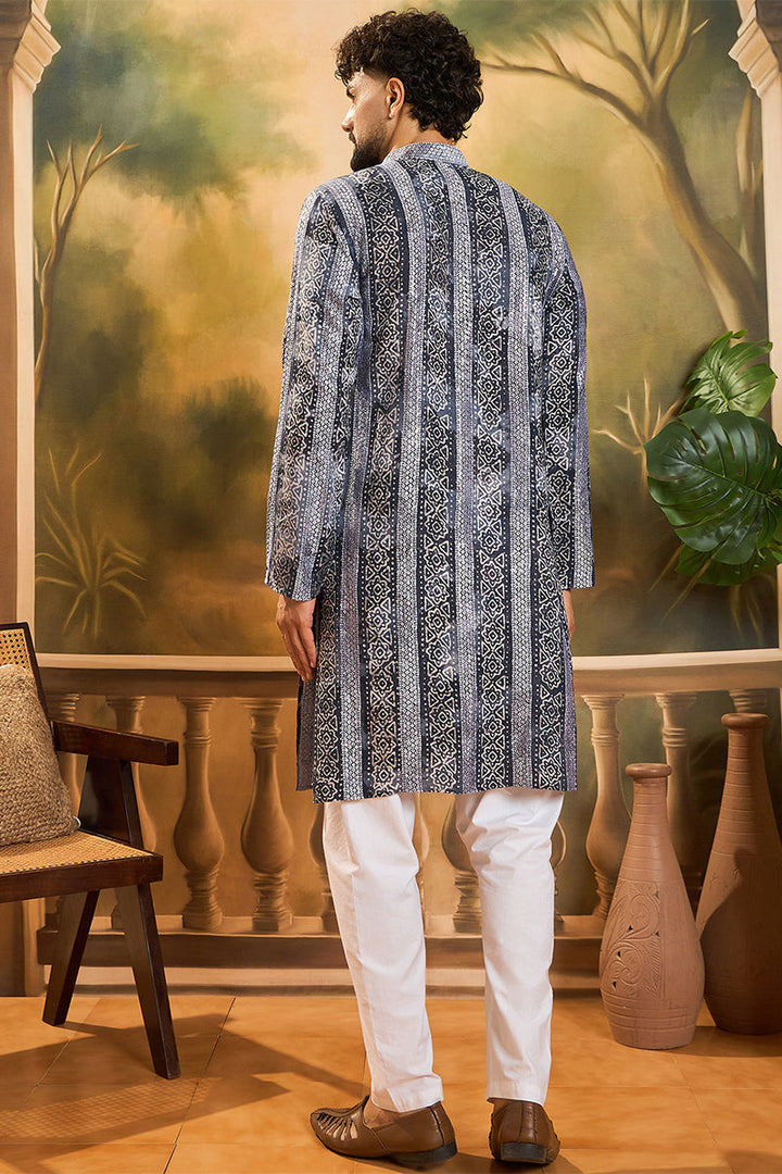 Blue Viscose Rayon Batik Printed Straight Kurta  | SHOBITAM