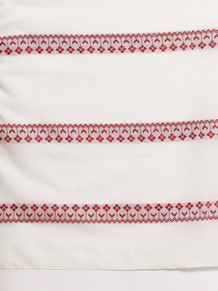 White Red Pure Cotton Saree with Blouse piece | SHOBITAM