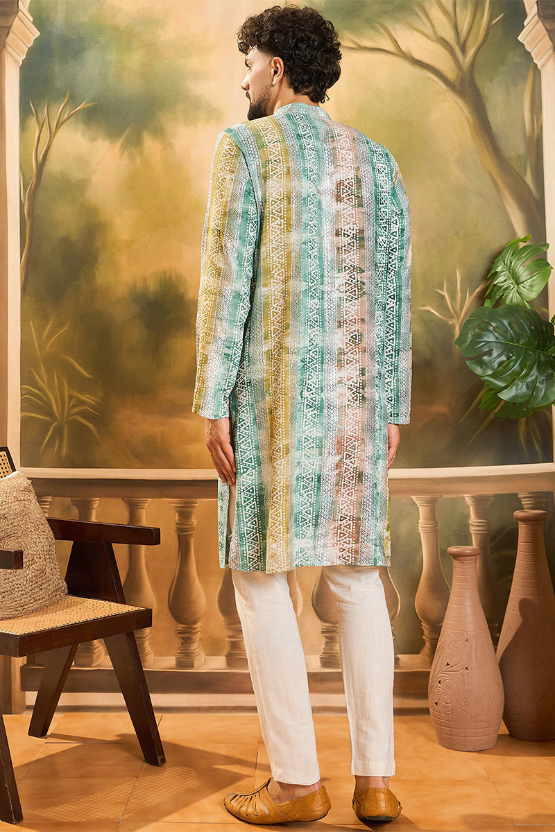 Green Viscose Rayon Batik Printed Straight Kurta | SHOBITAM