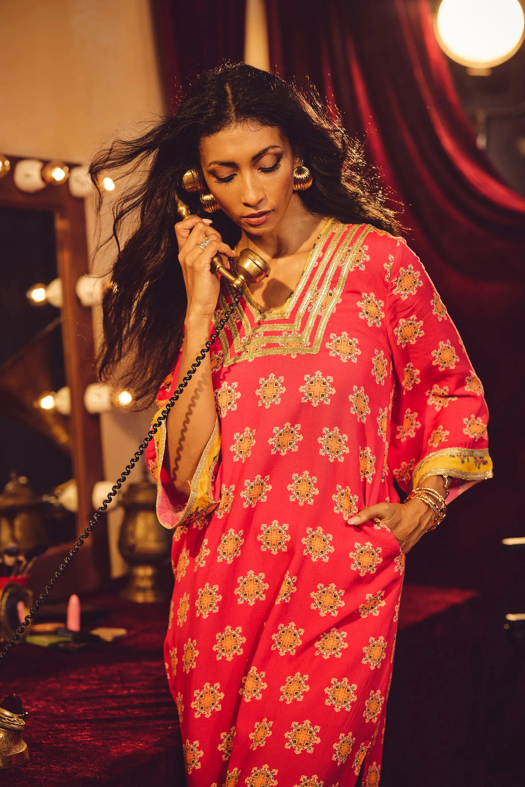 Pink Boota Print Viscose Straight Maxi Dress | SHOBITAM