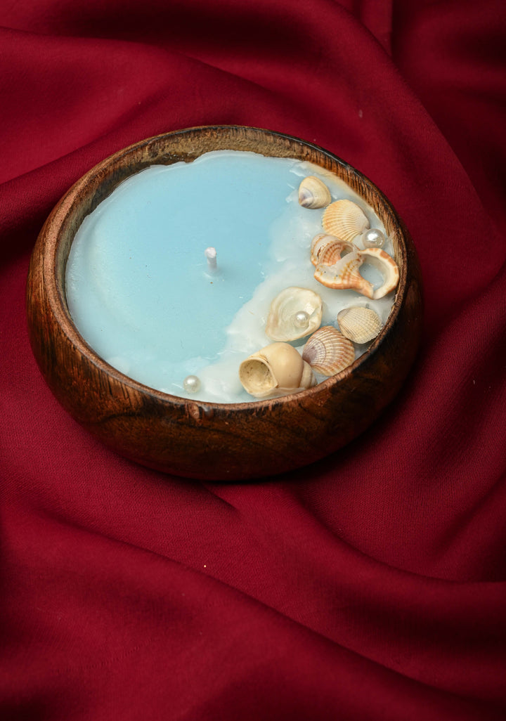 Ocean Treasures small scented candle in wooden bowl | SHOBITAM