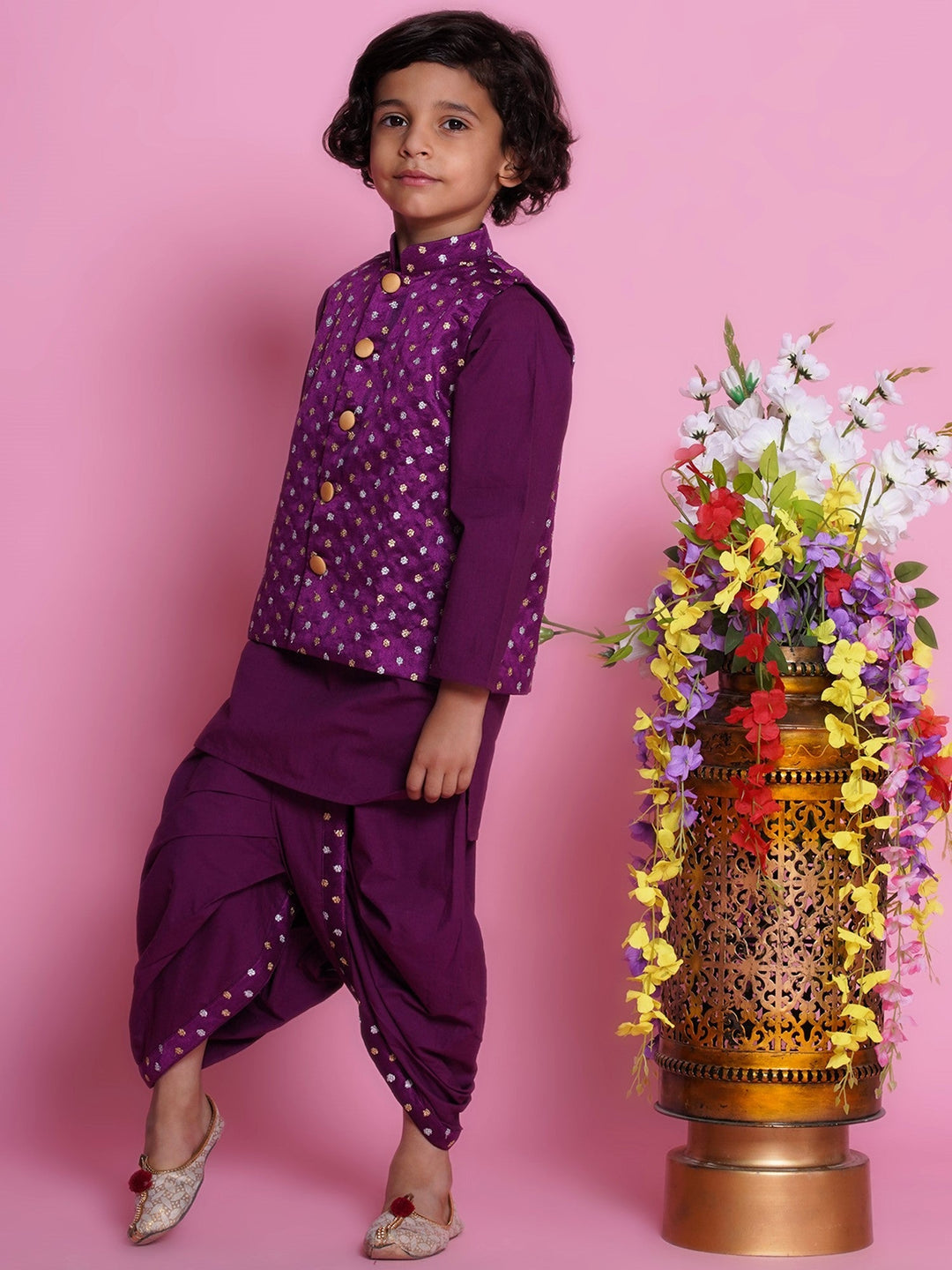 Chand Sitare Bundi Jacket with Dhoti Kurta - Purple | SHOBITAM