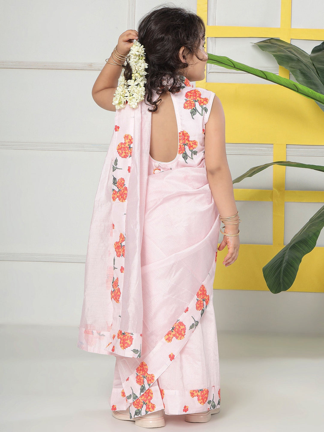 Pink Salt Floral Ready to Wear Saree with Stitched Blouse set | SHOBITAM
