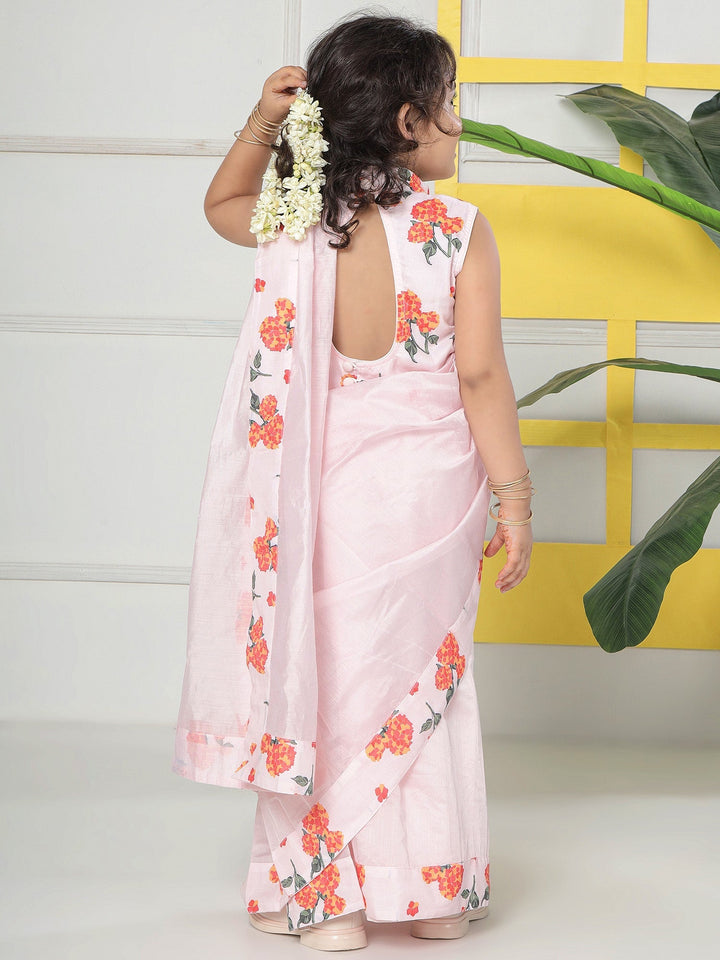 Pink Salt Floral Ready to Wear Saree with Stitched Blouse set | SHOBITAM