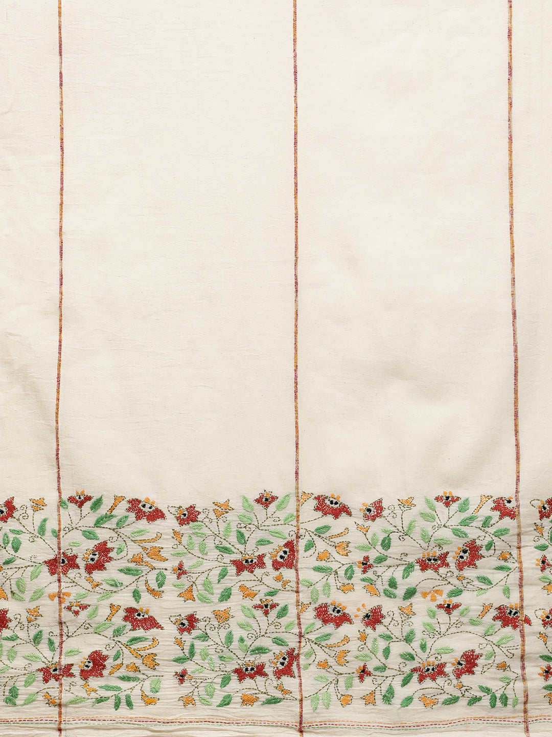 Cream Floral Kantha Cotton Saree | SHOBITAM