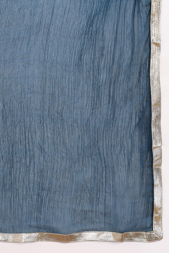 Silk Blend Blue Embroidered Straight Kurta Pant With Dupatta | SHOBITAM
