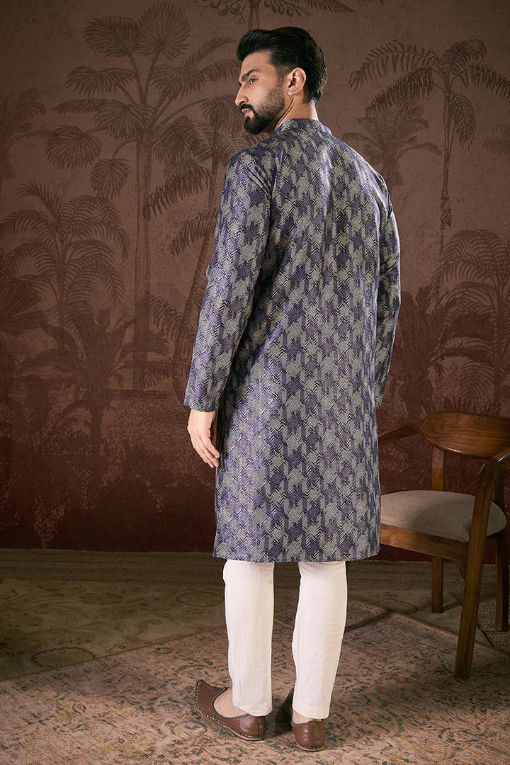 Violet Silk Blend Chevron Printed Straight Kurta With Trouser| SHOBITAM