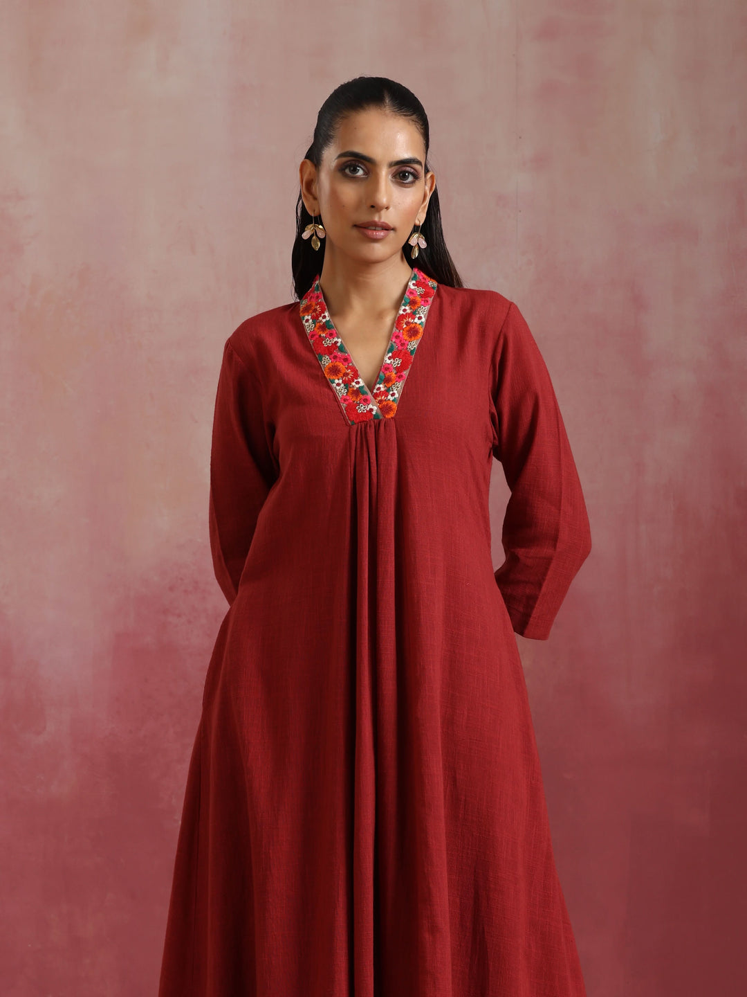 Maroon Cotton Dobby Kurta Set | SHOBITAM