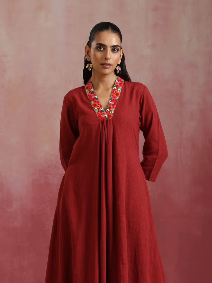 Maroon Cotton Dobby Kurta Set | SHOBITAM