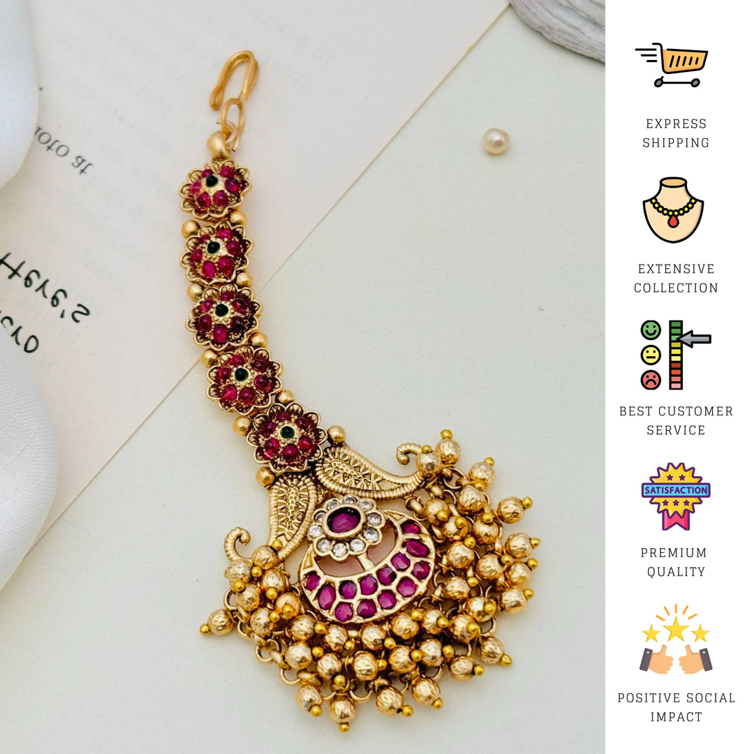 High Quality Matt Gold Plated SouthIndian Maangtikka | SHOBITAM
