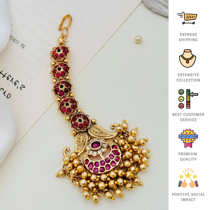 High Quality Matt Gold Plated SouthIndian Maangtikka | SHOBITAM