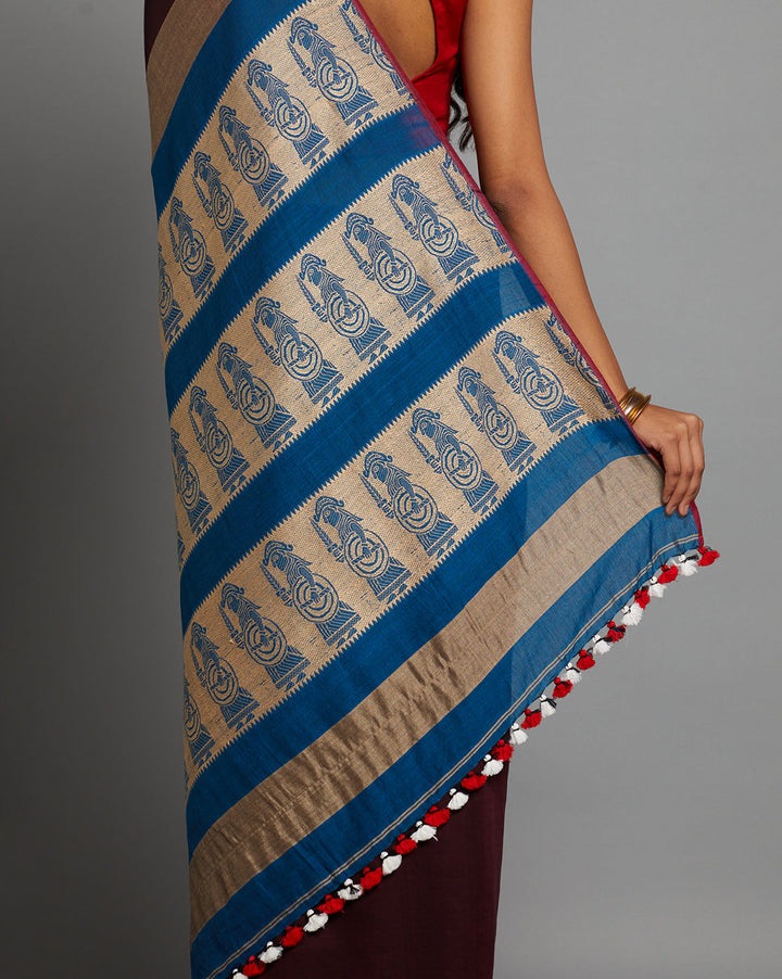 MidNight Plum Handloom Cotton Baluchari Saree