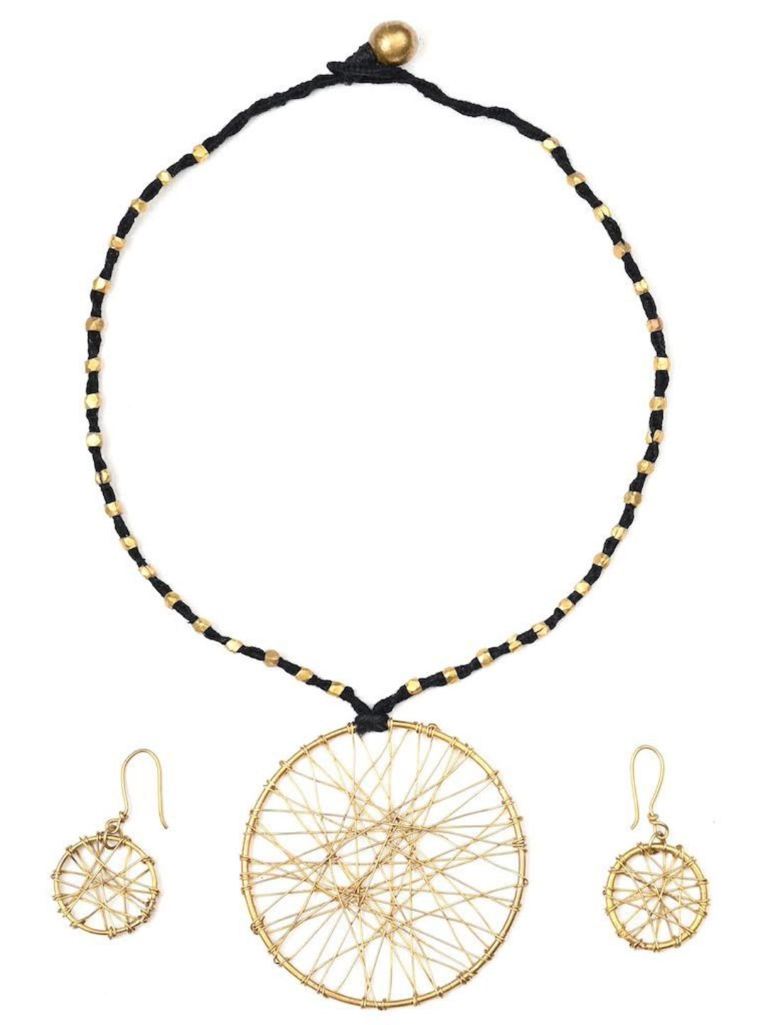 Black Round Jaali Tribal Pendant Set Jewellery | SHOBITAM