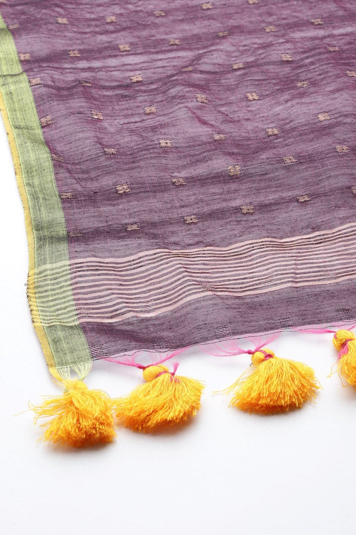 Purple & Gold Sequins Silk Cotton Dupatta | SHOBITAM