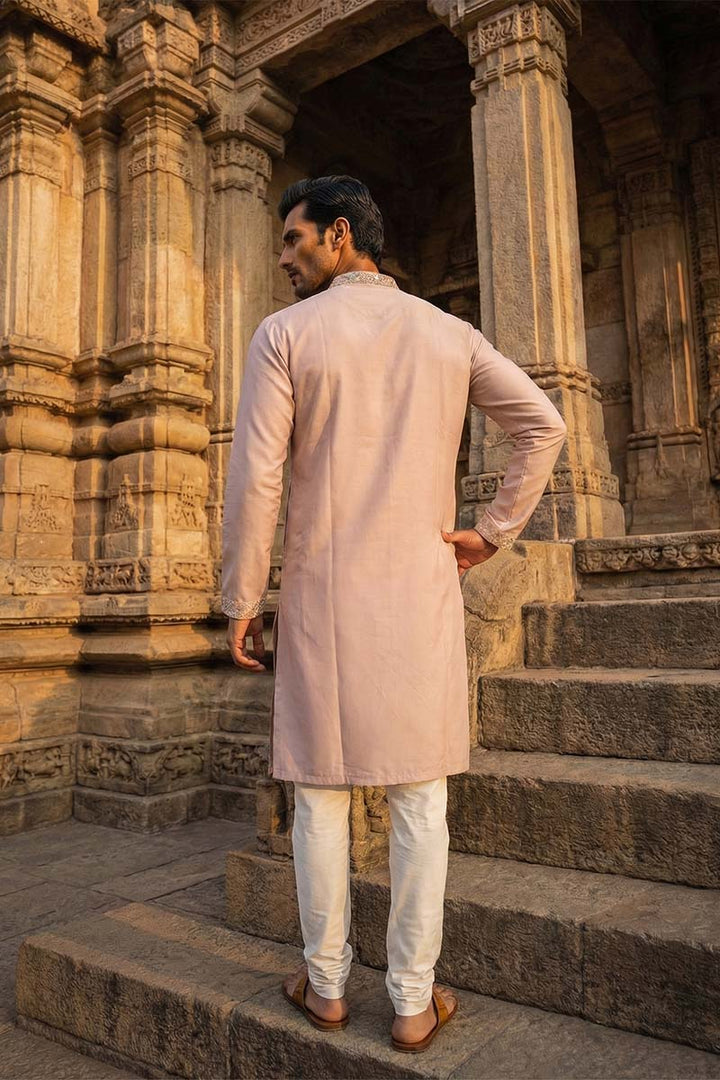 Lavender Silk Blend Embroidered Straight Kurta | SHOBITAM