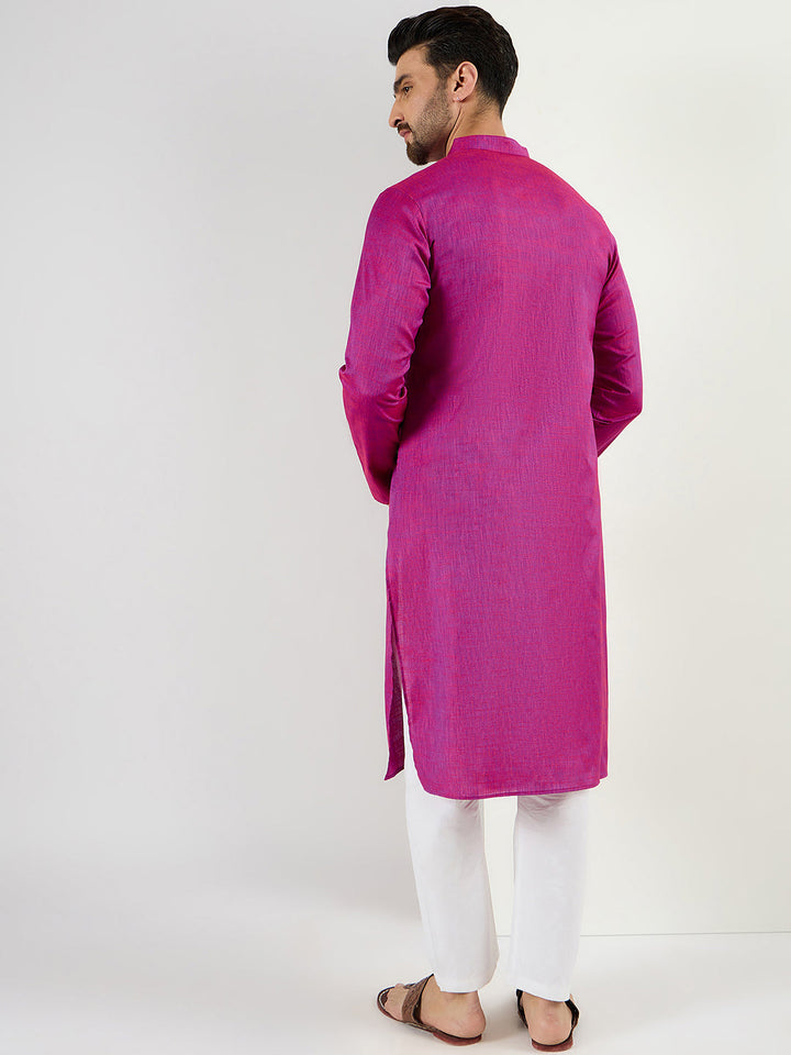 Pink Cotton Solid Woven Design Straight Kurta With Pant Set | SHOBITAM