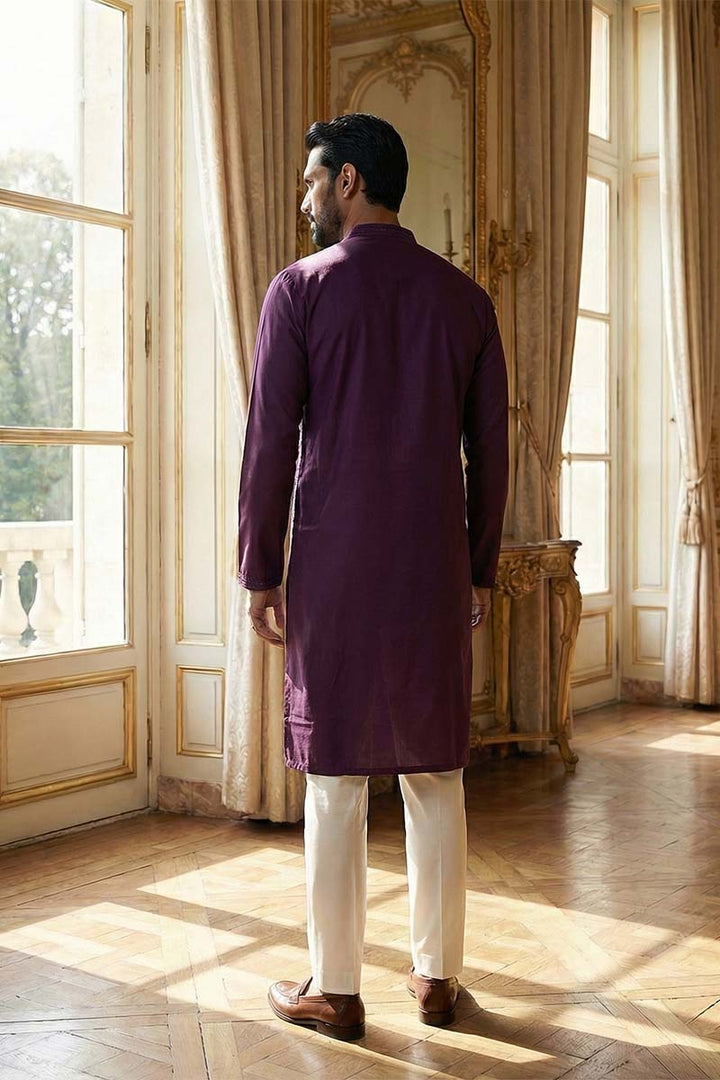 Purple Silk Blend Embroidered Straight Kurta | SHOBITAM