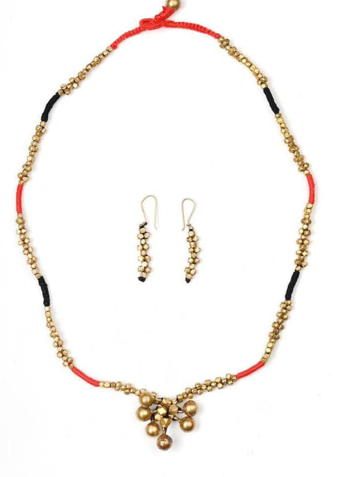 Red Black Handmade Beaded Ball Jewellery Set | SHOBITAM