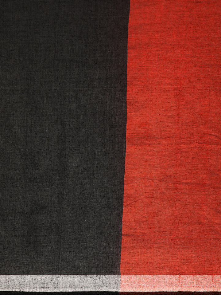 Navy Blue Colour block Cotton Saree with pompoms with Minimal Border No Blouse Piece