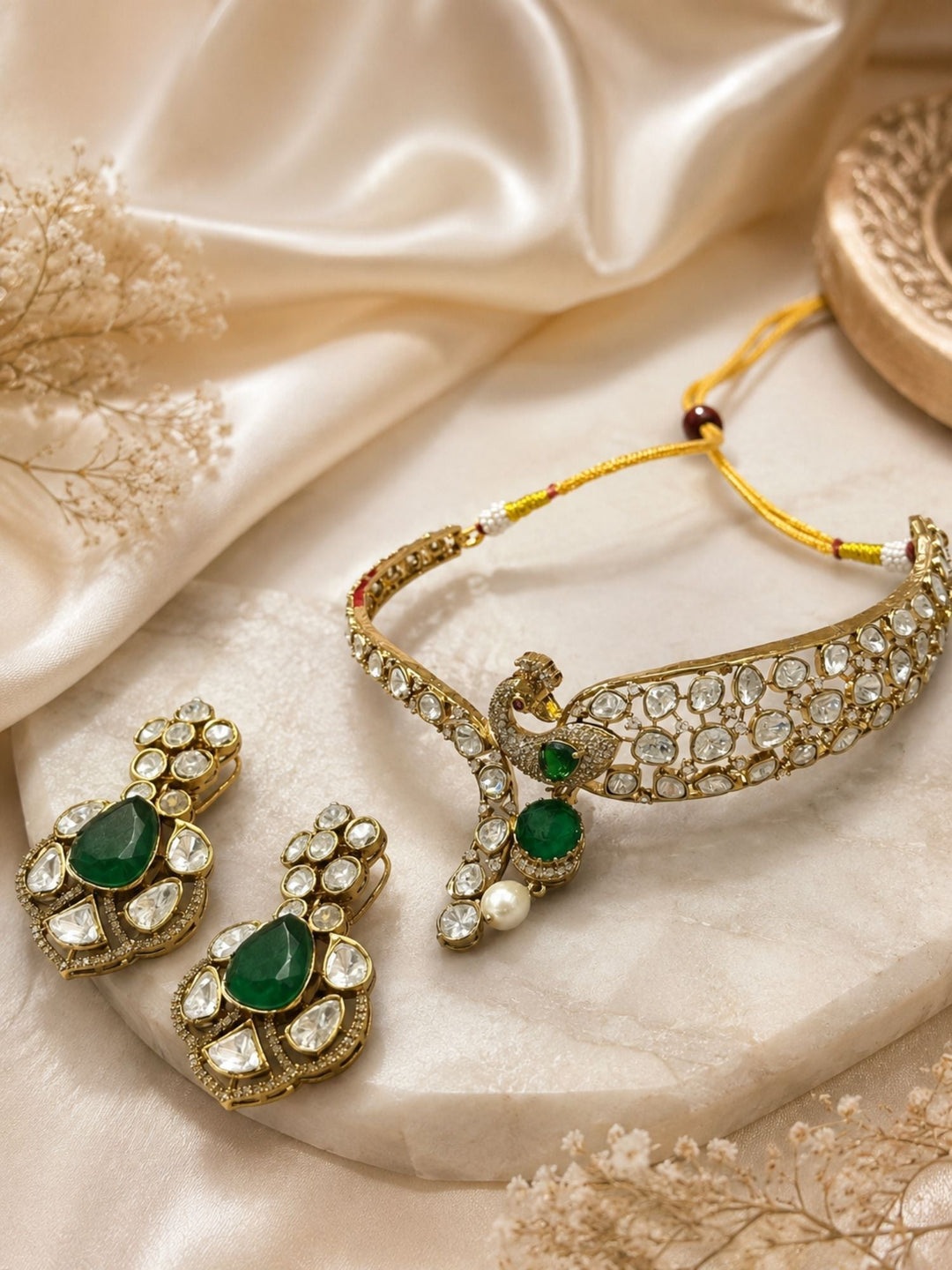 Peacock Kundan Necklace Set Gold Plated |SHOBITAM