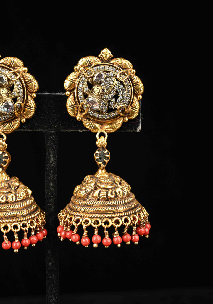92.5 Pure Silver, Nakshi Jhumkas with Contemporary Encrusted stones