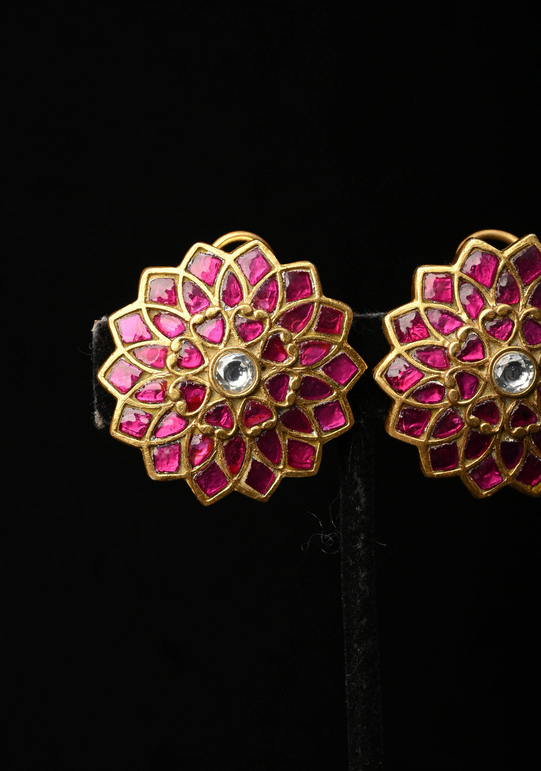 92.5 Silver Pink Stone Large Floral Studs