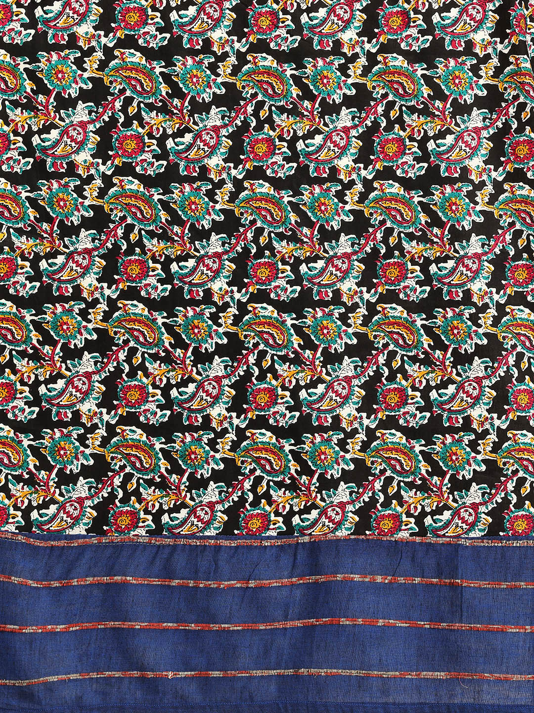 Dark Blue Ajrak Print Khesh Saree with Blouse piece | SHOBITAM